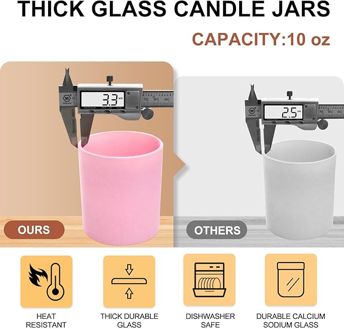 10 OZ Thick Candle Jars for Making Candles 15 Pcs, Empty Jars with Wood Lids for Candle Making, Sample Container, Matte Pink