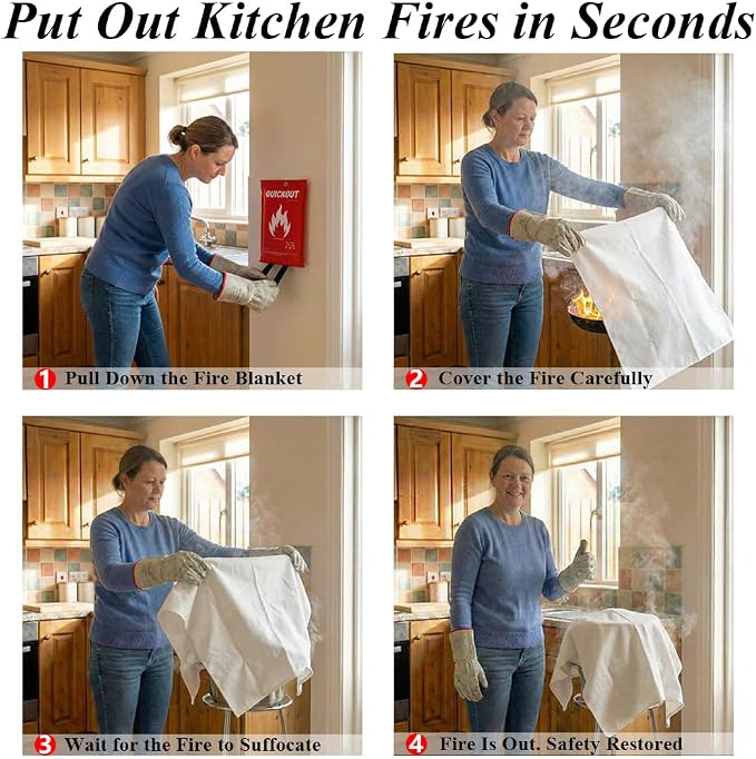 Crystal Lemon Fire Blanket for Home and Kitchen, Fiberglass, 2 Pack | 39 x 39 Inches, Home and Kitchen, Household Fire Safety, Kitchen Fire Blanket, Fireplace Safety, Multi Location Coverage