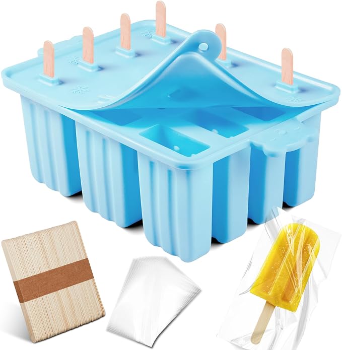 popsicle molds, Silicone ice pop mold Food Grade cakesicles mold for ice cream 50 popsicle sticks 50 popsicle bag (Sky Blue, 12 Cavities)