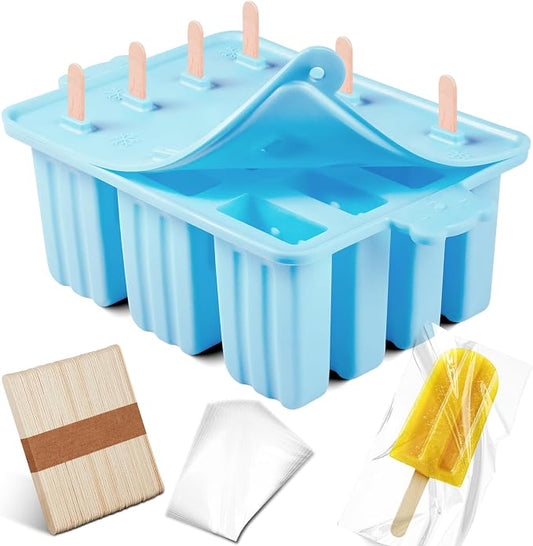 popsicle molds, Silicone ice pop mold Food Grade cakesicles mold for ice cream 50 popsicle sticks 50 popsicle bag (Sky Blue, 12 Cavities)