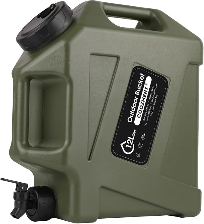 COOZMENT 3.2 Gallon/5 Gallon Water Containers with Spigot, BPA Free Water Jug, Military Green Water Tank, Multifunction Water Storage Containers for Camping Outdoor Hiking,Emergency Storage