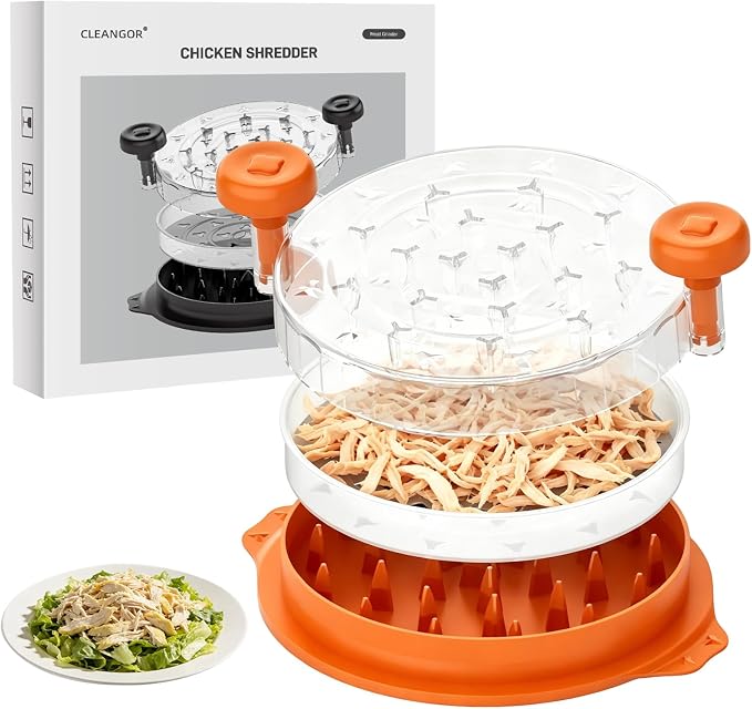 CLEANGOR Chicken Shredder Tool Twist, Visible Chicken Breast Shredder Tool | Meat Shredder with Removable Tray, Ergonomic Handle, Non-Slip Base Food Shredder Tool for Chicken, Pork, Beef, Fish