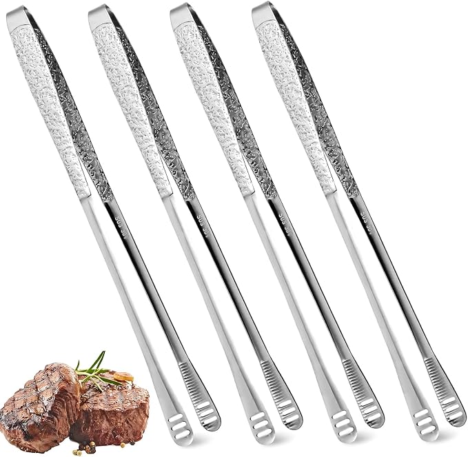 4 Pieces 11 Inches Korean BBQ Tongs Stainless Steel Grill Kitchen Food Tongs Tweezers Cooking Clamp Tool for Salad, Fish, Steak, Barbecue, Buffet, Meat