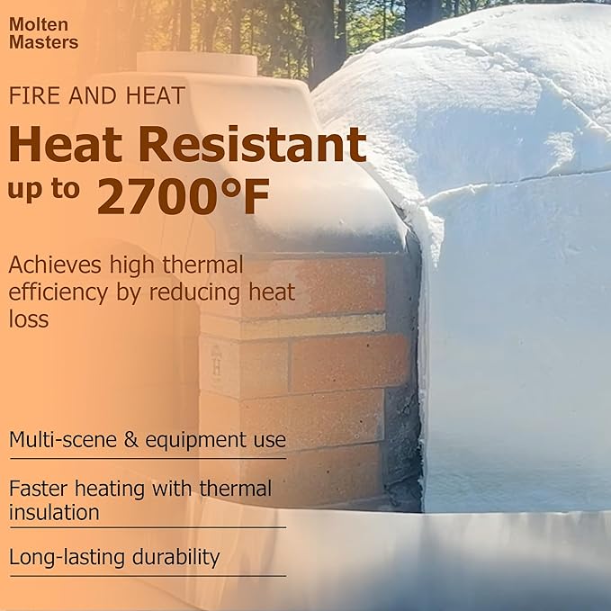 MMasters 24"*8"*1" Ceramic Fiber Insulation Blanket, Fireproof & Heat Resistant Up to 2700°F, Ideal for Wood Stove Baffle, Fireplaces, Kilns, Forges, Pizza Ovens, and More