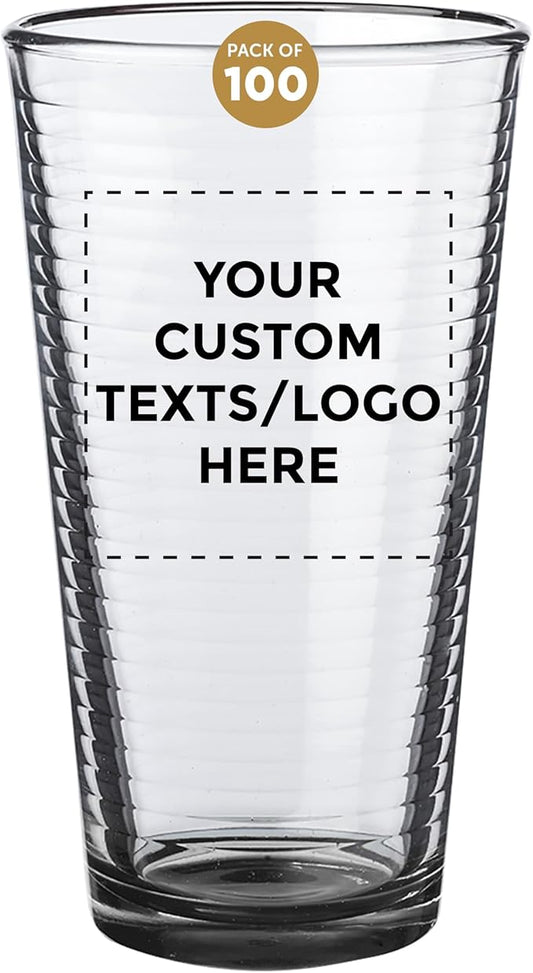 Custom Spiral Pint Glass 16 oz. Set of 100, Personalized Bulk Pack - Beer Glasses, Heavy Duty Drinkware - Black