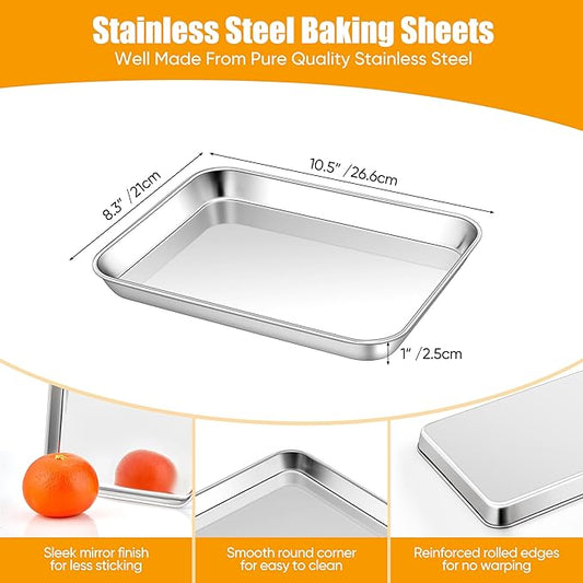 Homikit 1 Pack Baking Sheet, 10 x 8 Inch Stainless Steel Cookie Tray Set for Cooking Toasting, Small Metal Toaster Oven Baking Pan Non Stick, Rustproof & Mirror Finish, Dishwasher Safe