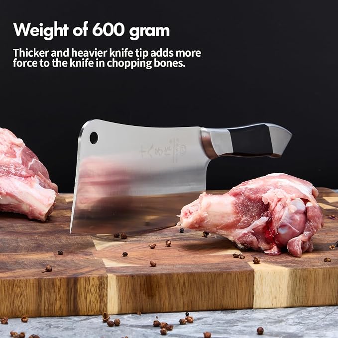 SHI BA ZI ZUO Heavy Duty Stainless Steel Bone Cleaver Knife for Home Chopping Bones