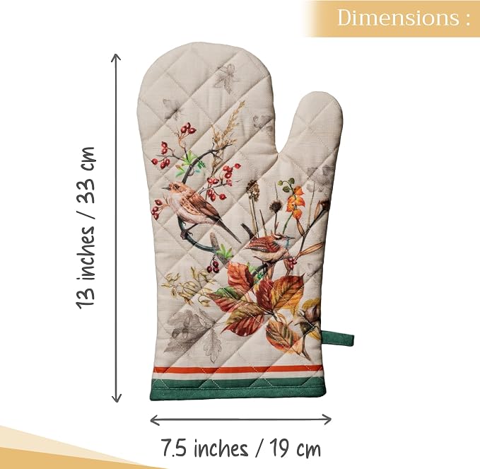 Maison d'Hermine Oven Gloves 100% Cotton Oven Mitt (7" x 13", Pack of 1) | With Loop Heat Resistant BBQ Cooking Gloves Baking Kitchen Handling Hot Pans Thanksgiving Christmas - Recolte