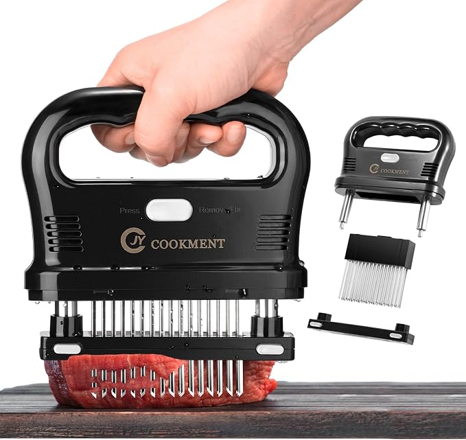 Meat Tenderizer Tool with 48 Stainless Steel Ultra Sharp Needle Blades, Detachable Kitchen Cooking Tool Best For Tenderizing, BBQ, Marinade