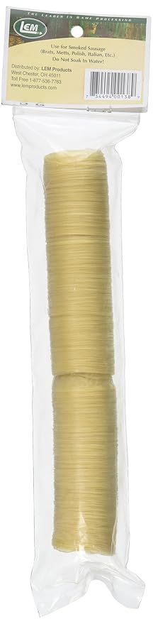 LEM Products Clear Smoked Collagen Casings, 32mm, Edible Sausage Casings, Stuffs Approximately 21 Pounds Per Pack, Great for Snack Sticks, Hot Dogs, Metts, Andouille, Brats, and More, 2-Pack