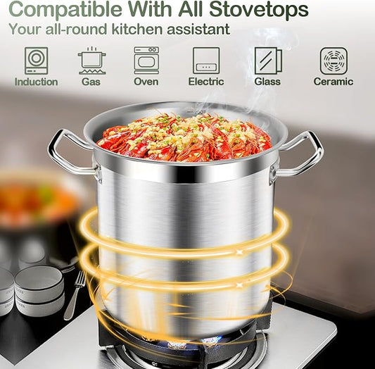 Large Stock Pot-35QT Stainless Steel Stockpot with Lid, Cooking Soup Stew Canning Cooking Pots, Cookware Sauce Pot Heavy Duty Tri-Ply Bottom Commercial Grade Stock Pot & Stockpots for Boiling