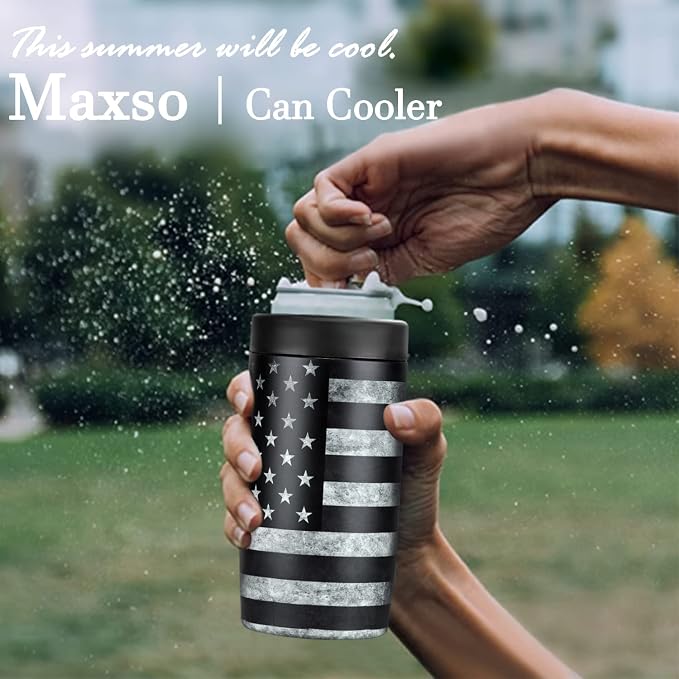 4-in-1 Slim Can Cooler Easy to Hold Insulated Beer Can Holder Double-Walled Stainless Steel for All 12 Oz Cans Black America Flag 2
