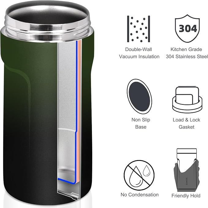 3-IN-1 Insulated Can Cooler - Signice Double Walled Vacuum Insulator Stainless Steel Slim Can Cooler for 12 Oz Skinny Tall Can/Standard Regular Can/Beer Bottle (Black Forest)