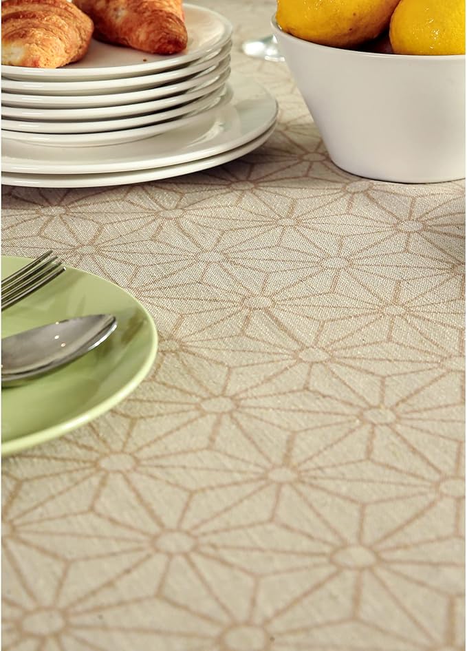patdrea Designer French Light Brown Long Rectangle Table Cloth,Linen Floral Durable Breathable Tablecloth,Decorative for Kitchen Dining,Parties,Tea Party,Christmas,Thanksgiving,63"x102"-Cudillero