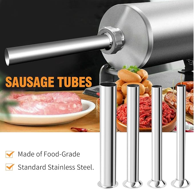 Hoypeyfiy 4Pcs Stainless Steel Sausage Stuffing Tubes, 4 Sizes Meat Stuffer Funnels Replacement for LEM 606 606SS 1606 1606SS, Fits 5 lb Sausage Stuffer with 1 9/16 Inch Base