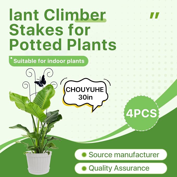 4 Pack 30 Inch Taller Plant Trellis for Potted Climbing Plants Indoor, Expandable Metal Garden Trellis for Climbing Plants, Flowers, Vine, Ivy - Sturdy Houseplant Support with Ties