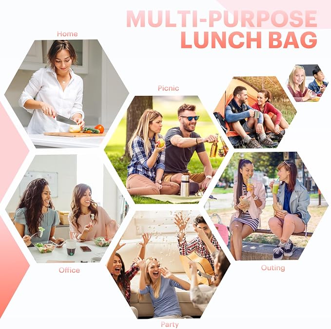 Lunch Bag for Women & Men Adult Insulated Lunch Box, Small Leakproof Cooler Food Lunch Containers Reusable High Capacity Lunch Tote Bags for Work, Travel, Outdoor - Rose Red