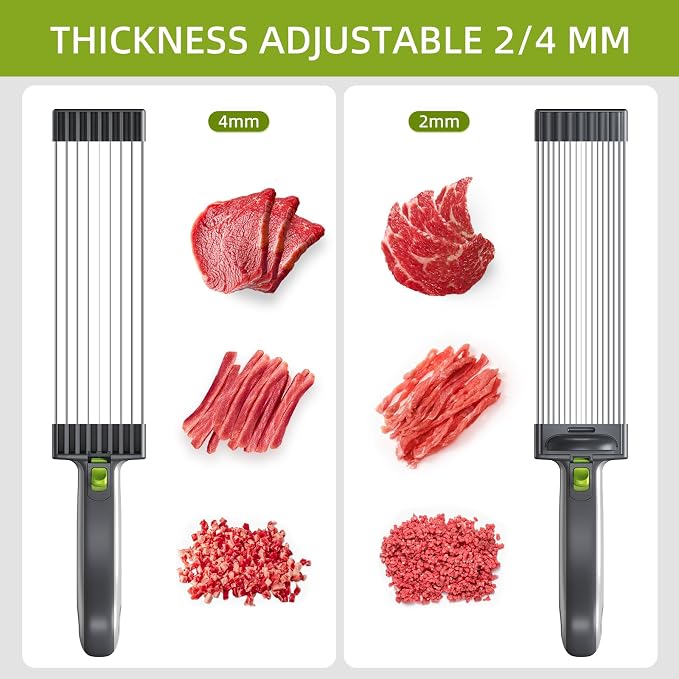 SupMaKin Fresh Meat Slicer with SteadyGrip, Adjustable 2/4 mm, 17 IN 1 | Stainless Steel Manual Meat Cutter, Cleaver Kitchen Knife, Jerky Slicer Suit for Chicken Breast Beef Pork