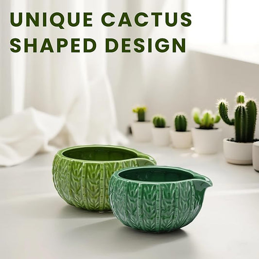 Matcha Whisk Set, Cactus Dark Green Ceramic Matcha Set Includes Matcha Bowl, Matcha Whisk (Chasen) and Holder, Sifter, Bamboo Scoop & Spoon - 6 Pcs Matcha Kit for Matcha Lovers