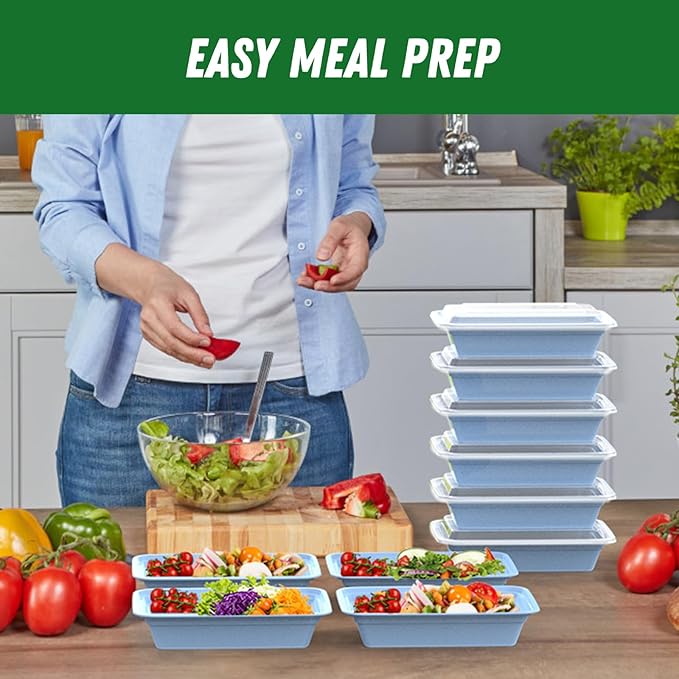 50 Pack (100-Piece) 32 oz Meal Prep Containers with Easy Open Lids, Blue | Sturdy Leakproof & Food Safe, Microwave, Freezer, Dishwasher Safe Prep Containers, To Go Take Out Plastic Food Storage