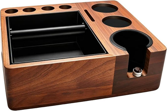 Espresso tamping station knock box,tamper station,Espresso station fit for storage 51-58mm tamper,distributor,portafilter,puck screen accessories,9 in 1 espresso knock box and tamper station