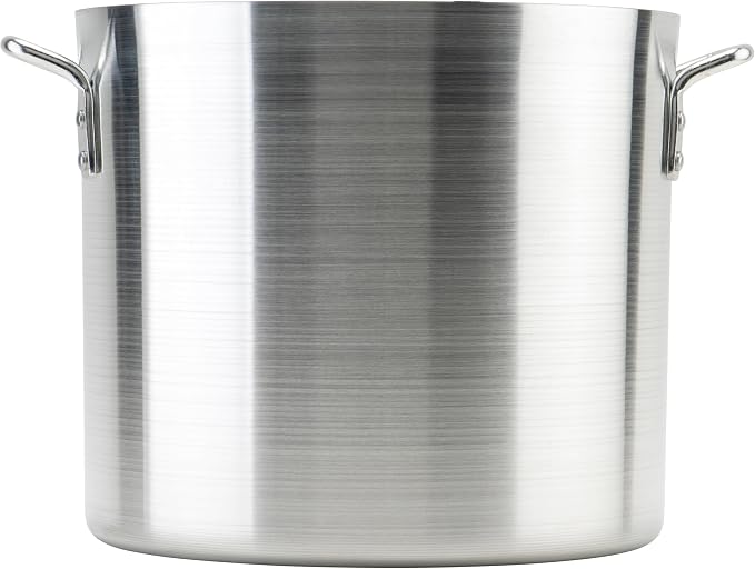 Winco 24 qt Aluminum Heavy-Duty Stock Pot | Thick walls, Riveted handles, Wide base, Great for Stocks, Soups, Pasta and Batch Cooking