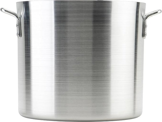 Winco 24 qt Aluminum Heavy-Duty Stock Pot | Thick walls, Riveted handles, Wide base, Great for Stocks, Soups, Pasta and Batch Cooking