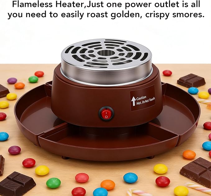 Dpofirs 2 in 1 Electric Fondue Set & Smores Maker Tabletop Indoor Kit, with 4 Forks & 4 Trays, Smores Station Chocolate Melting Pot - Date & Movie Night Supplies (Coffee Color)