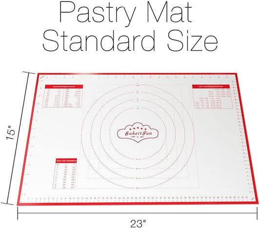 Silicone Pastry Mat Small 15 x 10 in Nonstick Dough Rolling Mat with Measurements Inch and cm Circles Conversion Charts BPA Free Heat Resistant to 450 F Dishwasher Safe