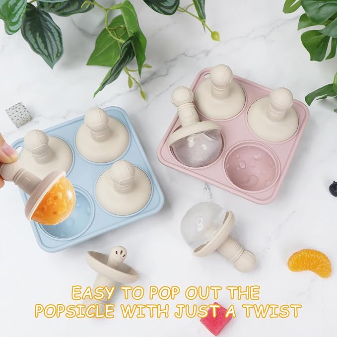 Socub Silicone Popsicle Molds- Baby's First Ice Pop Molds with Sticks- BPA-Free Breastmilk Popsicle Molds for Teething Infants 4Month+ | Easy Release | 4-Cavity | DIY Pop Molds(Dusty Blue)