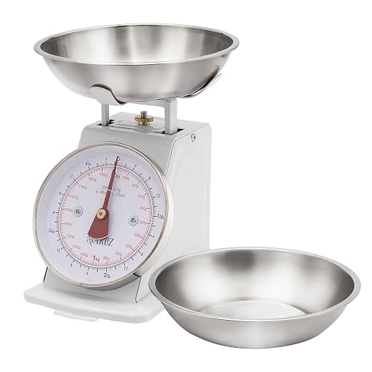MARLIZ Small Retro Kitchen Scale 4.4Lb/2Kg with 2 Bowls White |Mechanical dial Scale| Vintage | Pesa para alimentos| bascula de cocina|Bakers Scale