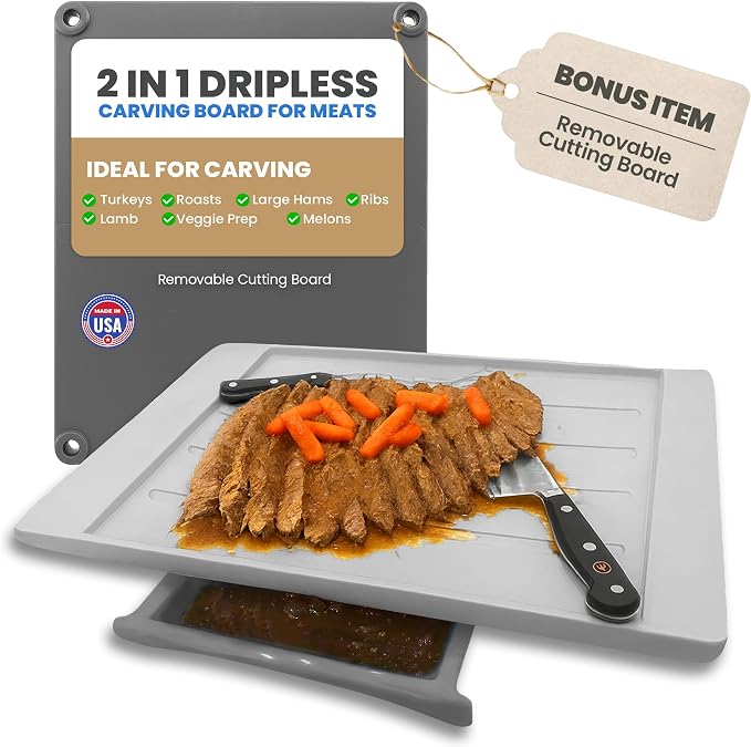 Karving King Plus Large Cutting Board - Juice Groove, Spikes & Drip Tray