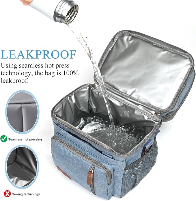 MIYCOO Lunch Bag for Men & Women, Expandable Double Deck Lunch Box, 15L | Leakproof & Waterproof, Portable, Large Soft Insulated Cooler bag for Adult, Work, Camping, Beach, Picnic, Travel