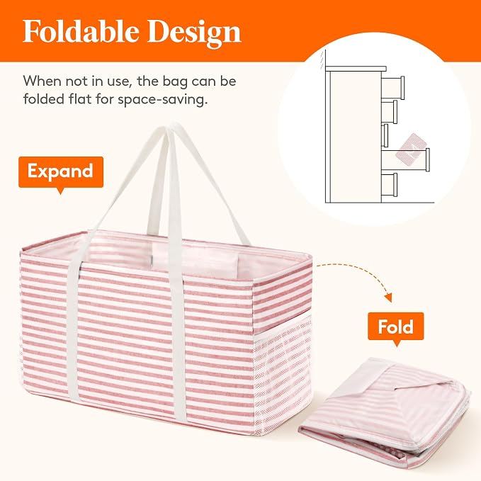 Lifewit Extra Large Tote Bag, Reusable Grocery Bags with Metal Wire Frame and Handles