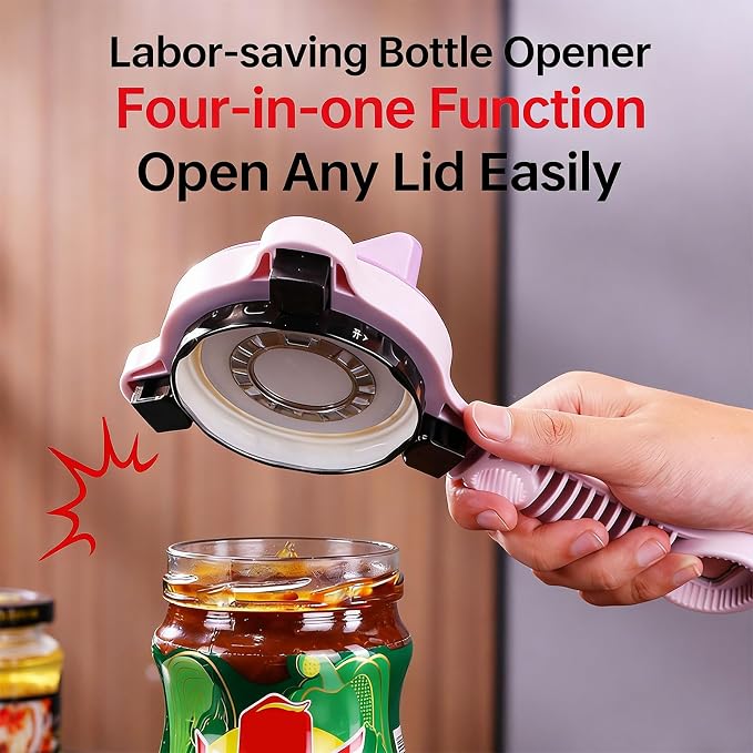 2026 New 4-In-1 Jar Opener, Adjustable Stainless Steel Jar Opener, Multifunctional Retractable Lid Remover for Seniors & Those with Limited Strength Works