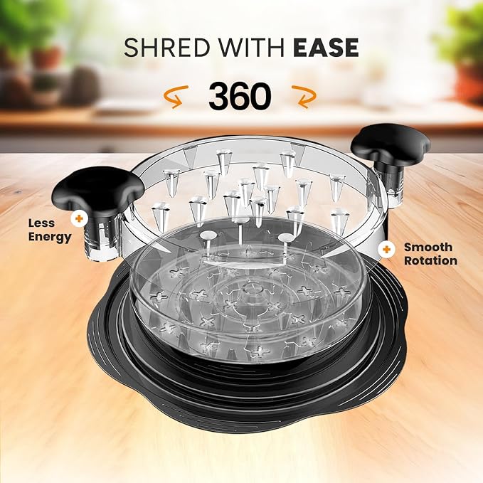 Large Chicken Shredder Tool Twist 10" Pro Visible Meat Shredders Twist for Chicken Breast Ergonomic Handle with Removable Tray, Anti-Slip Base Meat Grinder for Chicken, Pork, Beef & Fish – Black