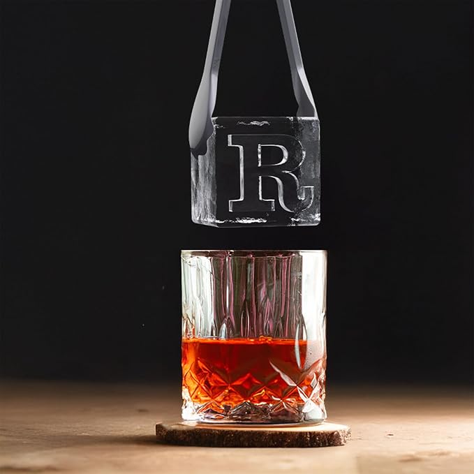 Letter R Monogram Clear Ice Cube Maker, 2" Big Ice Cubes Mold for Whisky and Cocktails, Large Initials Silicone Ice Cube Tray Personalized Gifts for DAD Gifts for Men (Letter R)
