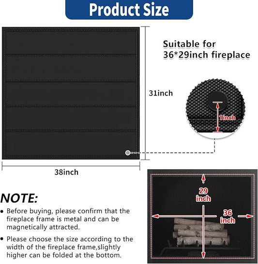 Fireplace Cover, Magnetic Fireplaces Blocker Blanket Stops Heat Loss, Indoor Fireplace Draft Stopper Save Energy, Magnetic Fire Place Draft Cover for Iron Fireplaces Frame (38"x31")