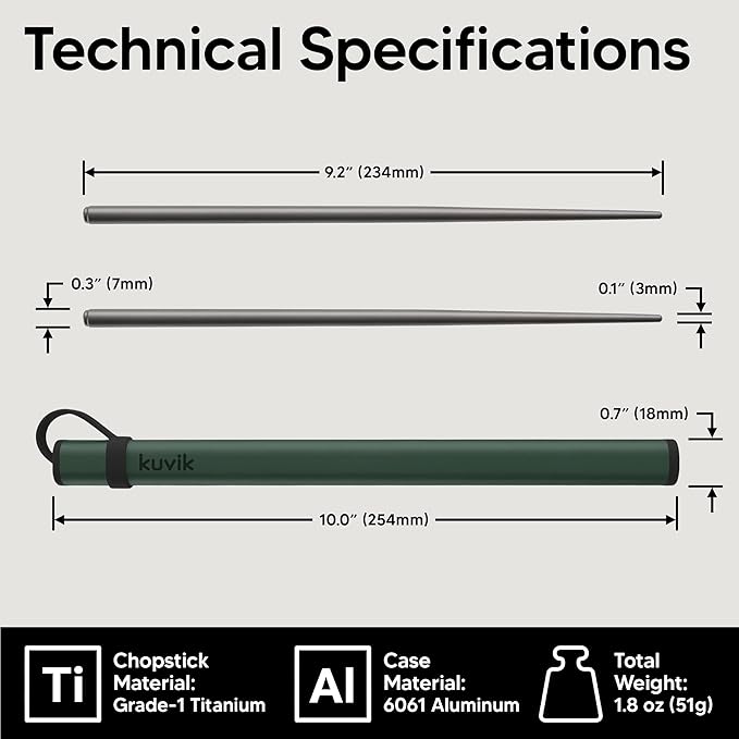 Kuvik Titanium Chopsticks with Army Green Carrying Case
