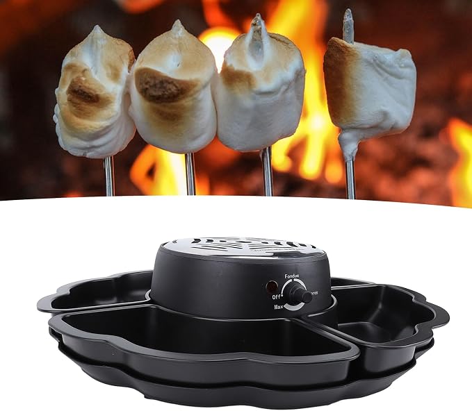 2 in 1 Electric Smores Maker, Chocolate Fondue Kit Roaster with Detachable Serving Trays, Adjustable Temperature Chocolate Fondue Maker for Party Movie Game Night