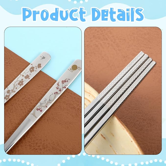 Korean Chopsticks and Spoon Set, Korean Long Handle Stainless Steel KoreanUtensil Sets Dishwasher Safe Metal KoreanDinnerware Set (Set of 2)