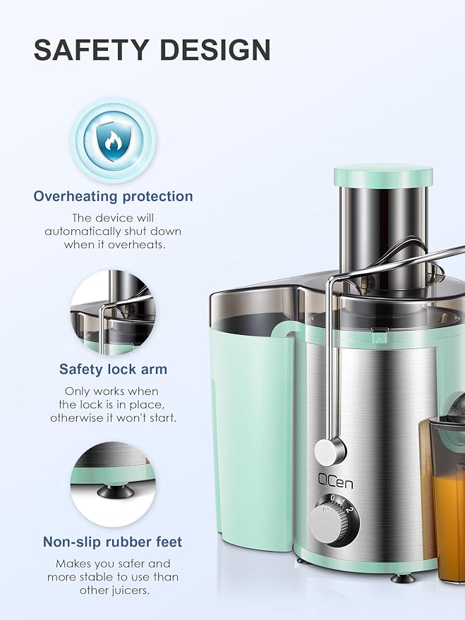 Juicer Machine 800W Centrifugal Juicer with Wide Mouth Feed Chute | For Fruits And Vegetables, Stainless Steel, BPA-Free Parts, Easy To Clean, Aqua, Fast Juice Extraction