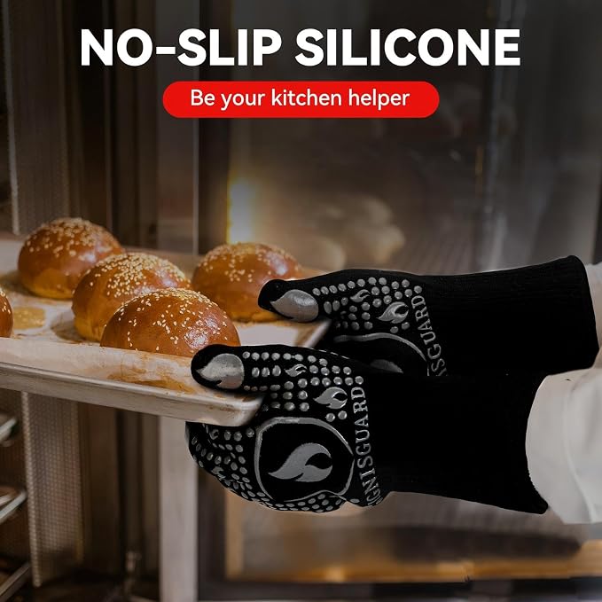 BBQ & Grill Gloves, Oven Gloves, 1472°F Silicone Oven Mitts Heat Resistant Grilling Gloves Fireproof Non-Slip for Barbecue Cooking Baking Smoking, 1-Pair (Gray, Medium)