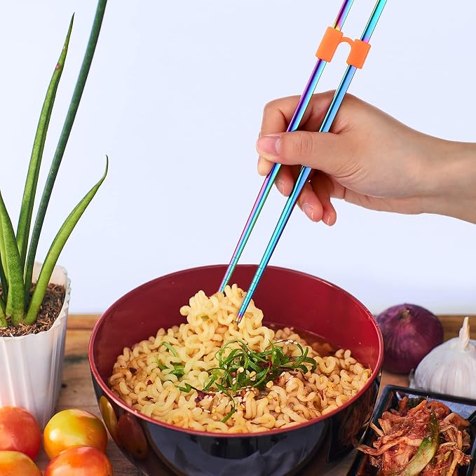 5 Pairs Reusable Chopsticks Helpers Training Chopstick for Beginner Replaceable Practice Chopsticks Non-slip Training Chopstick for Adults Learner(Stainless Steel,Colorful)