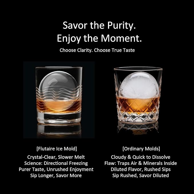 Clear Ice Cube Maker - 2.5" Large Whiskey Ice Ball Mold, Slow-Melting Crystal Clear Sphere Ice Balls for Whiskey & Cocktails, Reusable BPA-Free Silicone Ice Mold with Easy Release Design, 1 PC