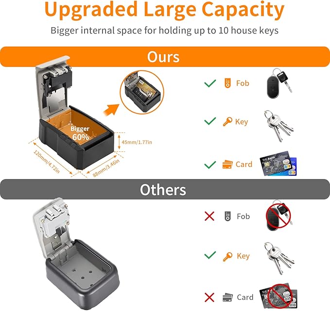 UPGRADE Extra Large Capacity Key Lock Box, Weatherproof Wall Mount Key Box for Car Keys, Fob, House Keys, Key Safe Security Storage Lock Box for Indoor, Outdoor, Garage, Garden, Store (2 Pack, Black)