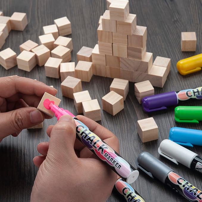 Wooden Blocks for Crafts 3/4 inch, 100PCS Small Unfinished Solid Wood Cubes Blank Natural Wood Square Blocks for Crafting, Baby Shower Decor, DIY Projects, Puzzle Making, Alphabets, Stamps