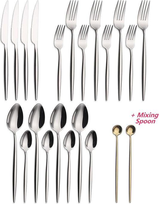 20 Piece Luxury Silverware Set for 4 Mirror-Polished 18/10 Stainless Steel Heavy Flatware Set Modern Cutlery Set Knife/Fork/Spoon Utensil Dishwasher Safe with Gifts