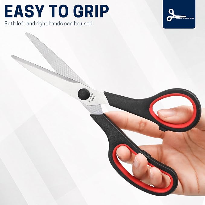BURVAGY 36 Pack 8" Scissors All Purpose, Heavy Duty Scissors for Office | Scissors Bulk Multipurpose Comfort-Grip Sharp Adult Office Scissors Set Sewing Fabric Stainless Steel Blades, Right/Left Hand