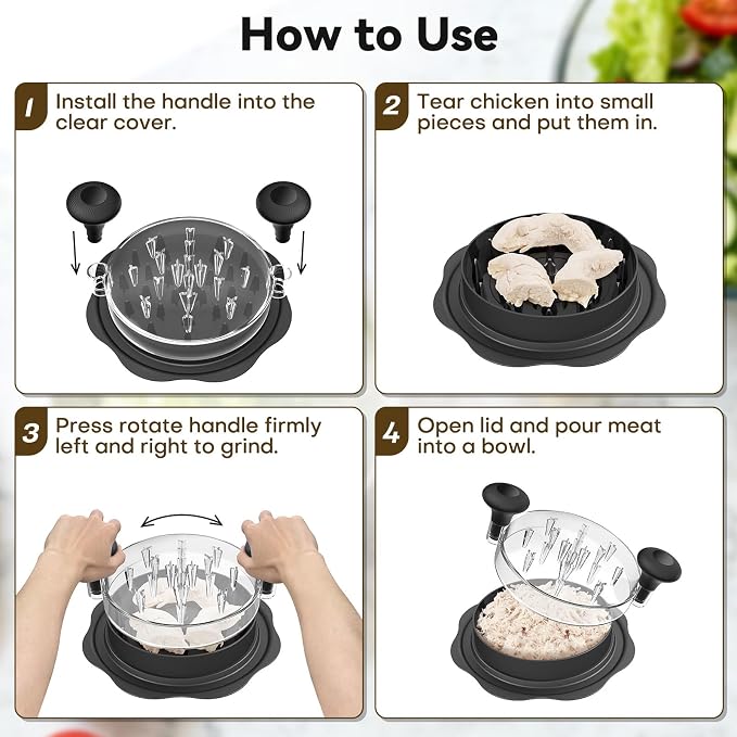 Ukeetap 10" Pro Chicken Shredder Tool Twist Large for Kitchen, Black | BPA-Free Food-Safe Meat Grinder, Visible Chicken Breast Meat Shredder with Strong Anti-Slip Bottom & Ergonomic Handle